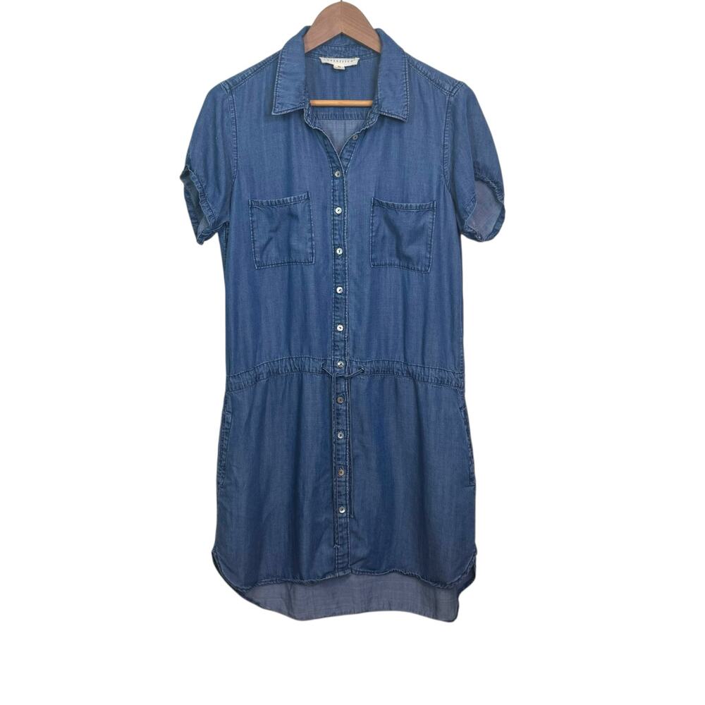Lovestitch Size Medium Chambray Denim Drawstring Waist Button Up Shirt Dress
